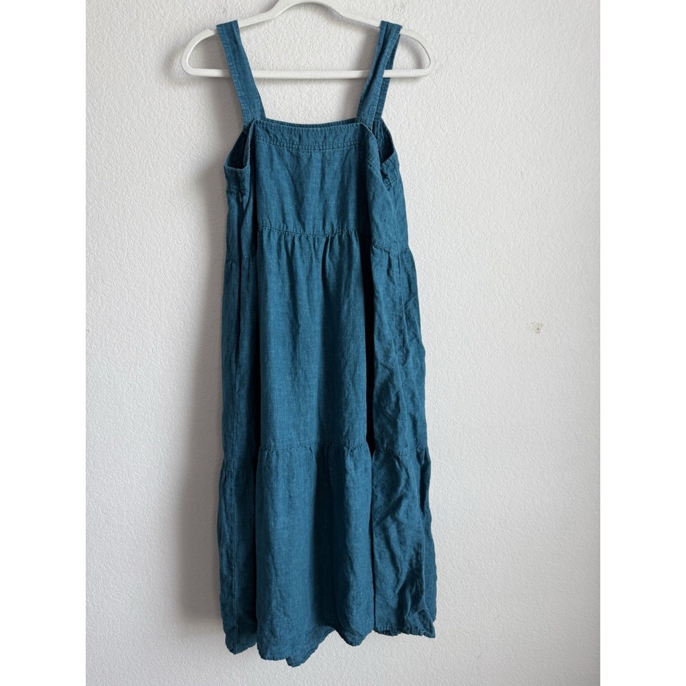 Eileen Fisher Washed Organic Linen Delave Tiered Reef Dress Size XS Minimalist - Picture 7 of 12